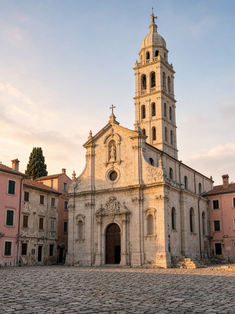 Il campanile di Sant'Eufemia sopra i tetti del centro storico